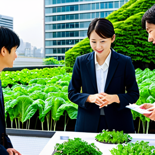 도시농업관리사로서의 비즈니스 기회 - Rooftop Urban Farm Business Meeting**

"A brightly lit rooftop garden in Tokyo, with modern building...